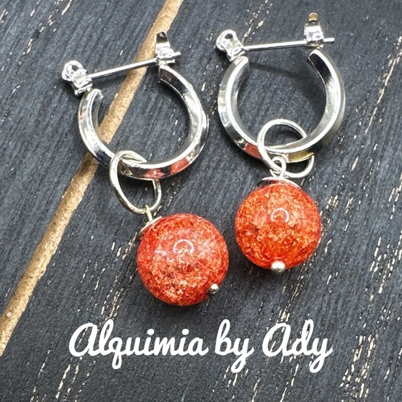 Alquimia Silver and Orange Earrings crackled quartz - Picture 1 of 1